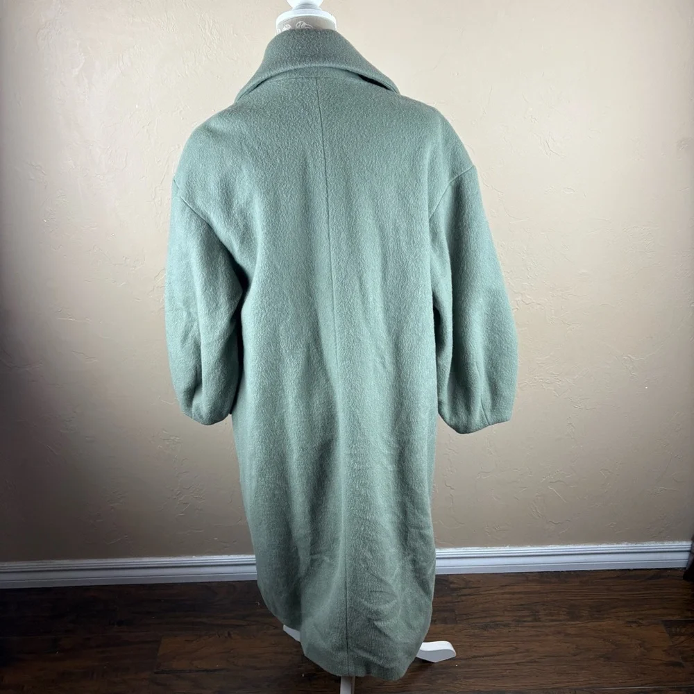 Zara Seafoam Green Wool Alpaca Winter Coat Long Oversized Women’s XS Italian